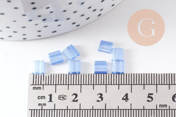 perles rocaille carré verre rectangle bleu tendre nacré, perle carré création bracelet, perle tila,4.5mm,2 trous, x50 (4.8 GR) (G4452)