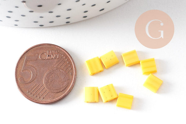 perles rocaille carré verre rectangle jaune opaque, perle carré création bracelet, perle tila,4.5mm,2 trous, x50 (4.8GR) (G5012)