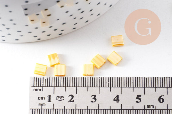 perles rocaille carré verre rectangle jaune opaque, perle carré création bracelet, perle tila,4.5mm,2 trous, x50 (4.8GR) (G5482)