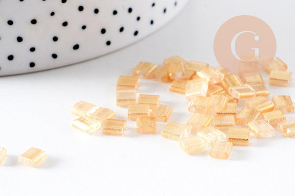 perles rocaille carré verre rectangle or nacré, perle carré création bracelet, perle tila,4.5mm,2 trous, x50 (4.8 GR) (G4453)