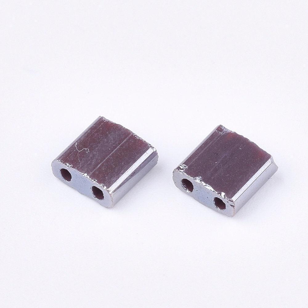 Perles rocaille carré verre rectangle violet irisé opaque tila, 4.5mm,2 trous, x50 (G6311)