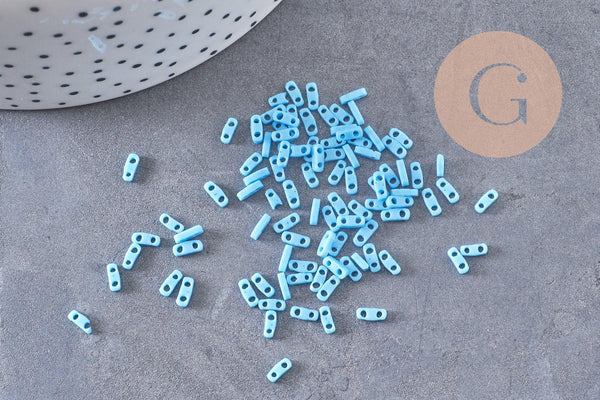 perles rocaille verre rectangle bleu clair opaque, perle carré création bracelet, perle tila, 2mm,2 trous, x50 (1.2 Gr) (G4602)