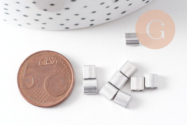 perles rocaille verre rectangle plaqué Argent, perle carré création bracelet, perle tila,4.5mm,2 trous, x50 (4.8Gr) (G5487)