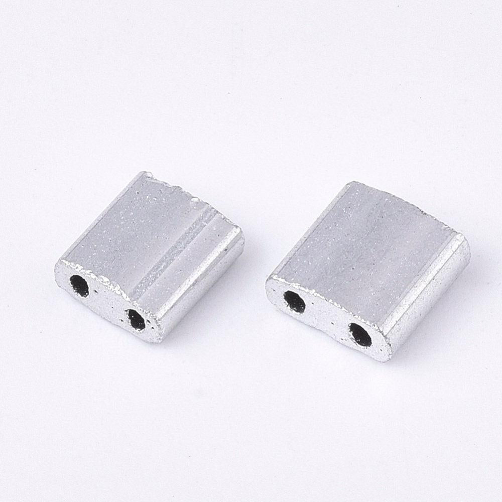 perles rocaille verre rectangle plaqué Argent, perle carré création bracelet, perle tila,4.5mm,2 trous, x50 (4.8Gr) (G5487)