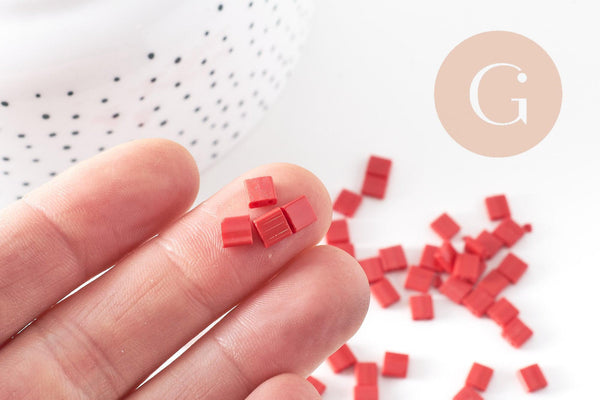 perles rocaille verre rectangle rouge, perle carré création bracelet, perle tila,4.5mm,2 trous, x50 (G5484)