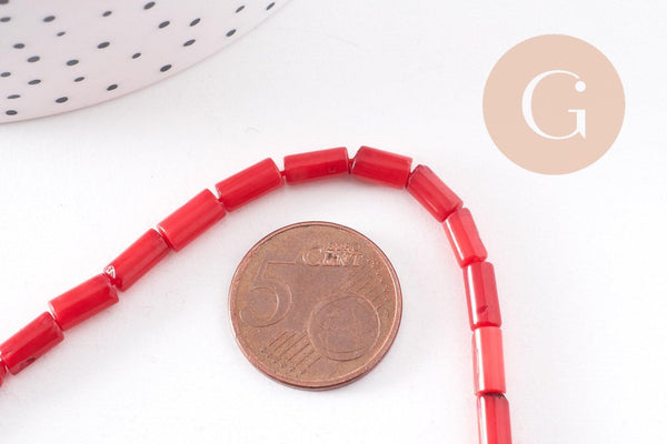 perles tube corail en bambou de mer (imitation corail), corail teinté, 13mm, x1, le fil de 41cm (G3780)