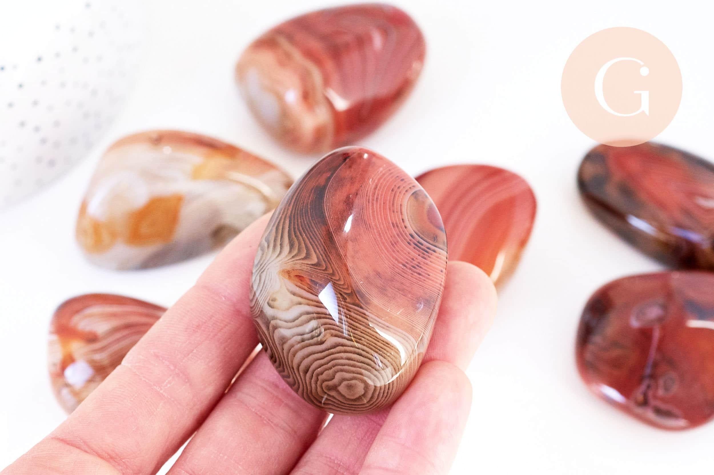 Pierre agate sardonyx naturelle roulée 45-66mm, pierre orange naturelle litotherapie, x1 (G5782)