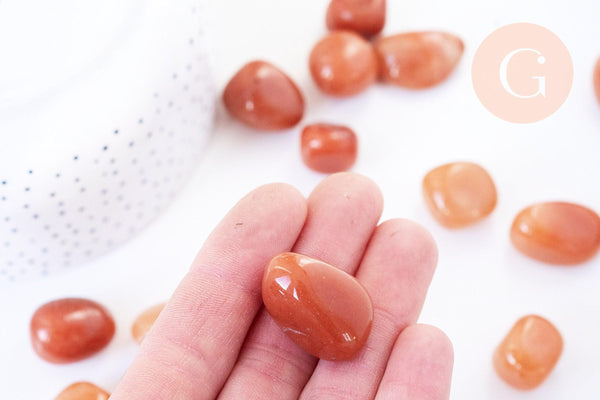 Pierre aventurine rouge naturelle brut roulée 22-30mm, x20gr (G5780)