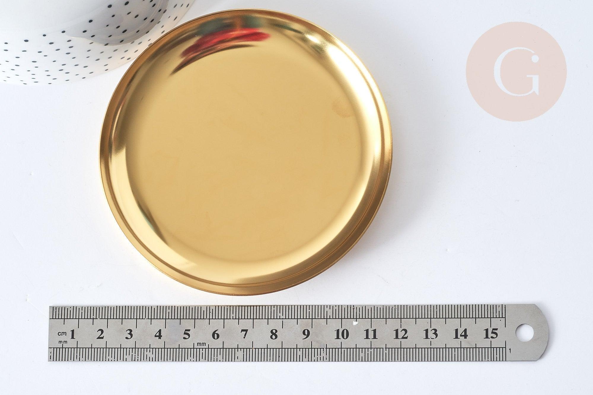Plateau présentoir Rond à bijoux acier 430 inoxydable doré 101mm, x1 (G7916)