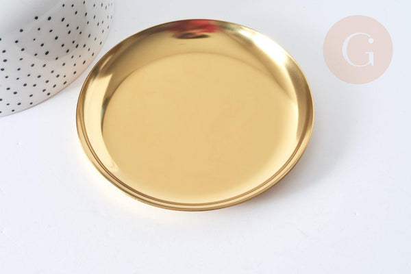 Plateau présentoir Rond à bijoux acier 430 inoxydable doré 101mm, x1 (G7916)