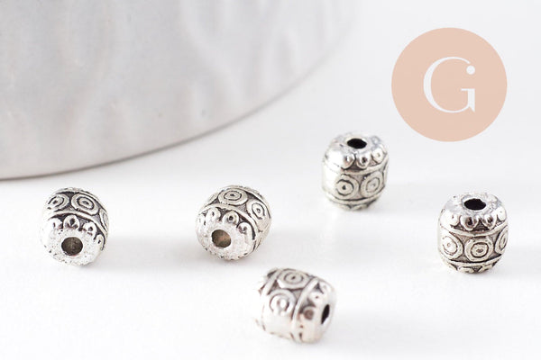 rondelle ovale gravée argent vieilli,perles dorées, sans nickel,perle intercalaire,6mm x 10 (G2060)