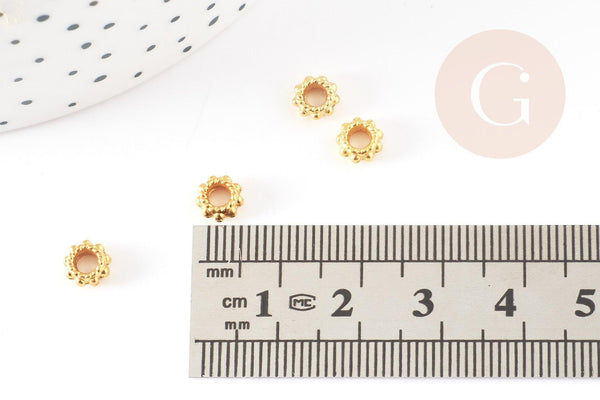 rondelles fleurs laiton doré 6mm, perles dorées, perles intercalaires, x50 (G5650)