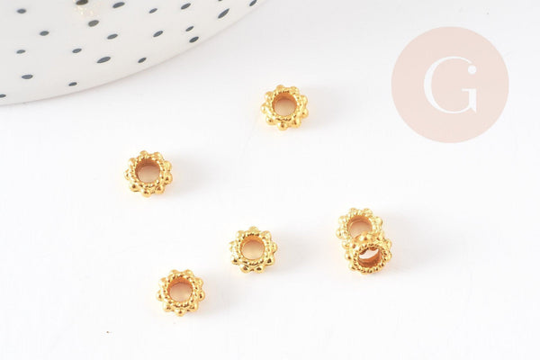 rondelles fleurs laiton doré 6mm, perles dorées, perles intercalaires, x50 (G5650)