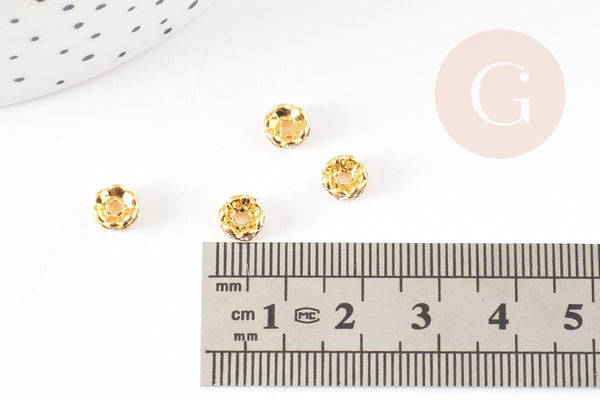 rondelles laiton doré zircon grade B, perles dorées, création bijoux, perle intercalaire, perle disque, 6mm, x20 G5599
