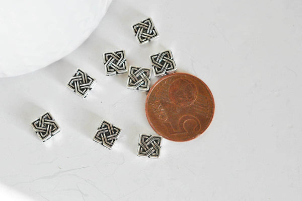 rondelles losange gravées argent vieilli,perles dorées, sans nickel,perle intercalaire, 7mm, x10 G2732
