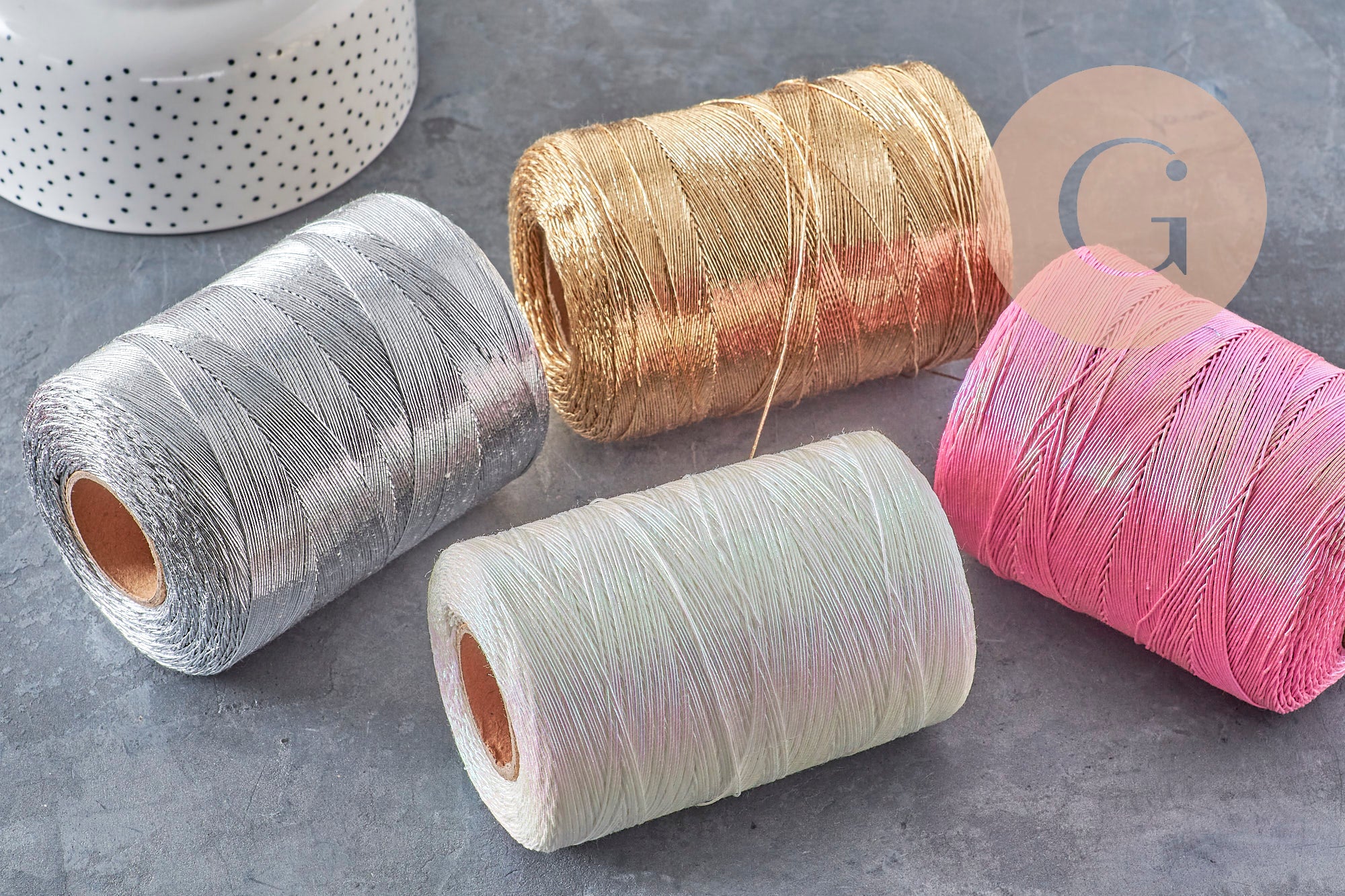 Cordon or argent rose blanc irisé polyester 1mm, x5 mètres (G10954)