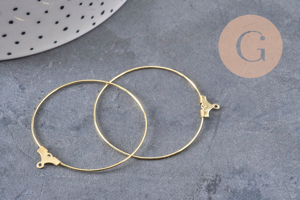 Gold-plated brass hoop earrings, 40mm, x20 (G0387)