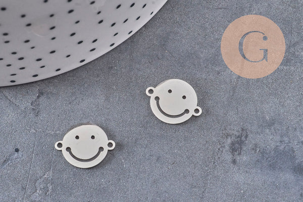 Smiley face pendant, 201 stainless steel, gold or platinum finish, 12.5mm, x1 (G5687)