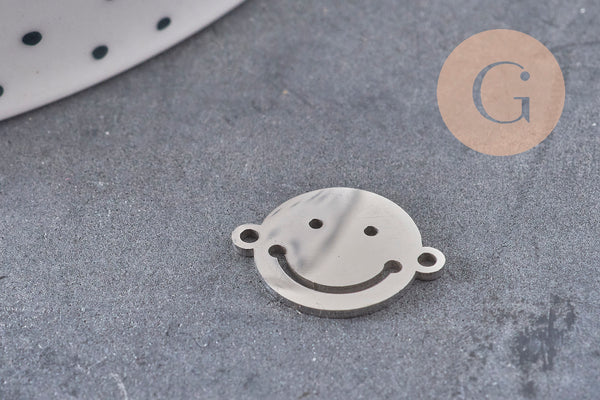 Smiley face pendant, 201 stainless steel, gold or platinum finish, 12.5mm, x1 (G5687)