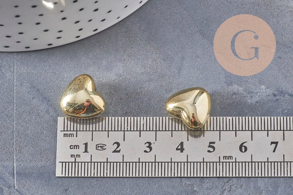 Cuentas de plástico con forma de corazón abovedadas bañadas en oro, 13 x 15 mm, x10 VÁLIDAS