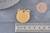 Pendentif tête de chat acier 201 inoxydable 29mm personnalisable, x1 (G11017)