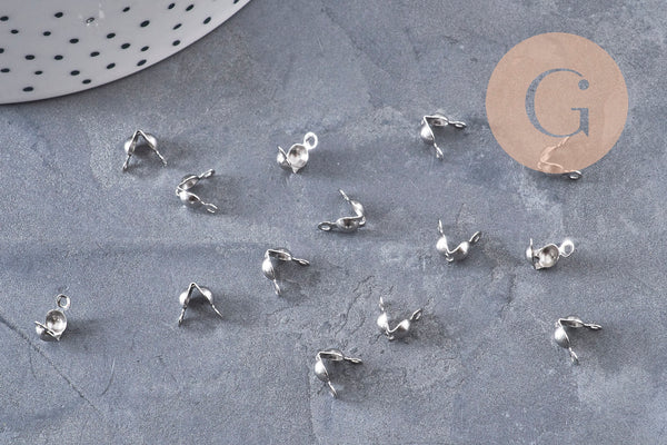 Cache-noeud chaine boule acier 304 platine avec trou 4mm, x10 (G11018)