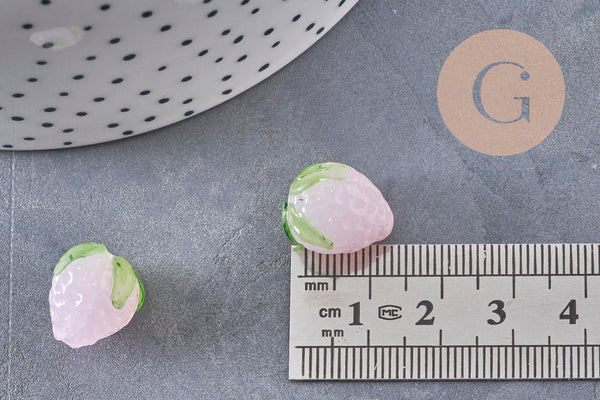 Perle fraise verre tchèque coloré 15mm, x1 ou x3 ou x5 (G10986)