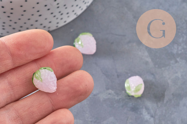 Perle fraise verre tchèque coloré 15mm, x1 ou x3 ou x5 (G10986)