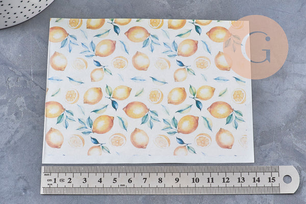 Feuille de transfert polymère – Motif Citrons aquarelle 14x10 cm, x1 (G11032)