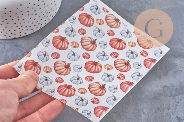 Feuille de transfert polymère – Motif automne Citrouilles 14x10 cm, x1 (G11012)