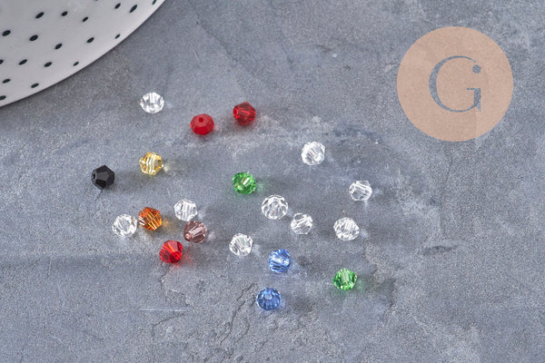 Perles bicônes 3x3m cristal façon autrichien facette multicolore 3mm, x20 (G2801)