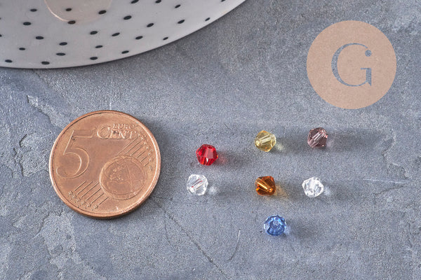 Perles bicônes 3x3m cristal façon autrichien facette multicolore 3mm, x20 (G2801)