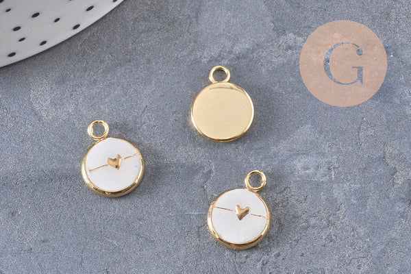 Pendentif rond petit coeur acier 304 inoxydable doré ip 8mm, x1 (G11016)