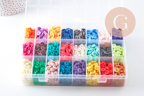 Kit boite mix de perles heishi 8mm 24 couleurs x1 (G11000)