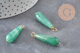 Pendentif goutte aventurine naturel laiton & acier doré 38mm, x1 (G11051)