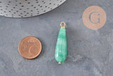 Pendentif goutte aventurine naturel laiton & acier doré 38mm, x1 (G11051)