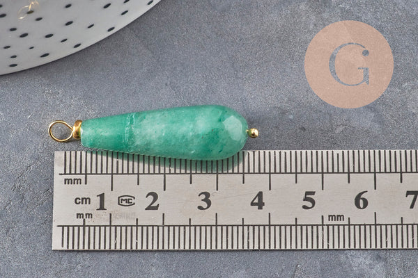 Pendentif goutte aventurine naturel laiton & acier doré 38mm, x1 (G11051) VALIDE