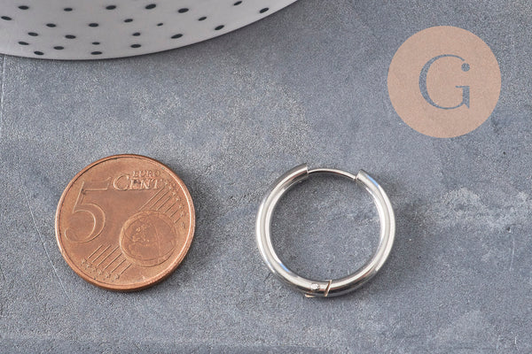 Créoles interchangeable acier 304 inoxydable platine 20mm, x1 paire (G11048)