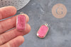 Pendentif rectangle jade naturel rose facettes laiton doré 31mm, x1 (G11043)