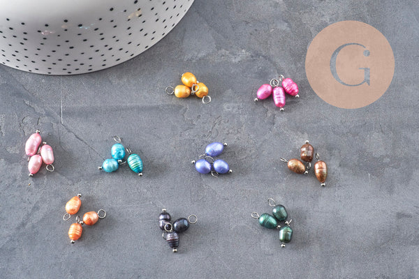 Breloque Perle d'eau douce naturelle colorée laiton platine 13mm, x1 (G11066)