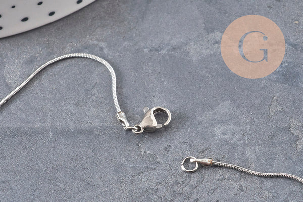 Collier Chaine serpent acier inoxydable platine 0.8mm/45.5cm, x1 (G11054)