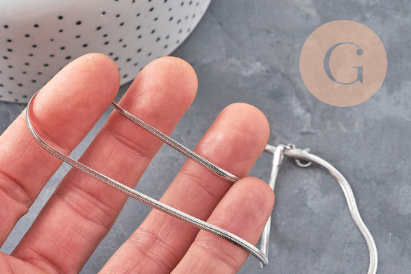 Collier Chaine serpent acier inoxydable platine 2.2mm/45cm, x1 (G11056) VALIDE