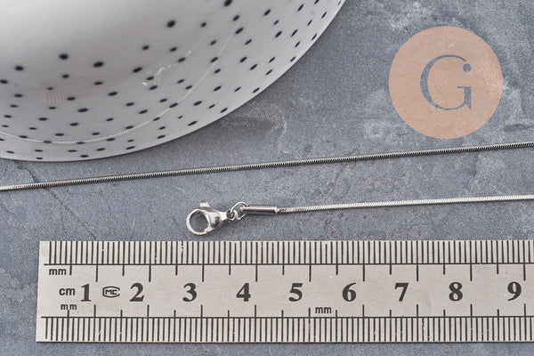 Collier chaine serpent acier inoxydable platine 1.5mm/45cm, x1 VALIDE