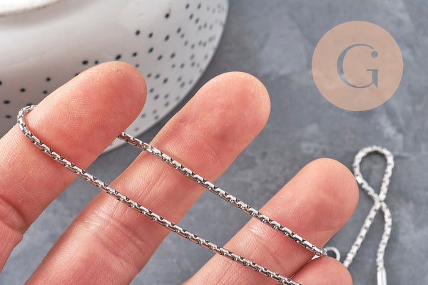 Collier Chaine serpent acier inoxydable platine 2mm/50cm, x1 (G11058)