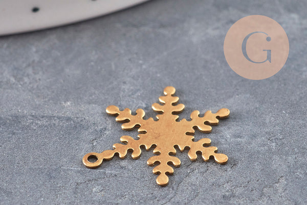 Pendentif flocon de neige laiton brut 21mm, x2 (G11036)