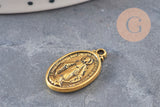 Pendentif médaille ovale Vierge Marie zamac doré 19.5mm, x2 (G11108)