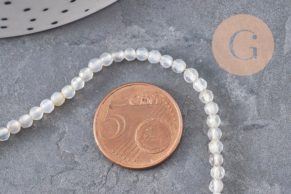 Perles Agate naturelle grise facettées 3mm, x1 fil de 38cm (G11095)