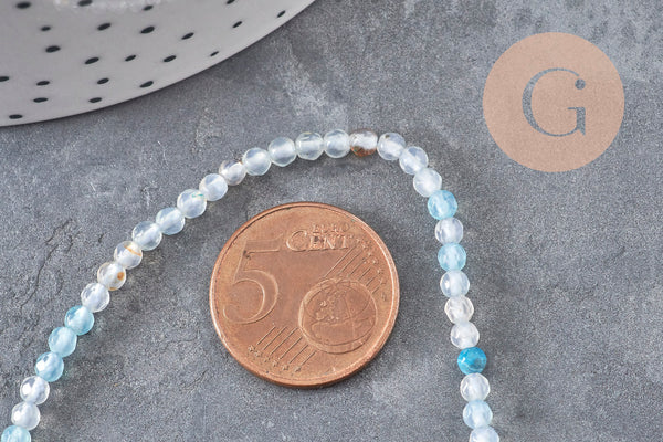 Perles Agate naturelle bleu ciel facettées 3mm, x1 fil de 38cm (G11094)