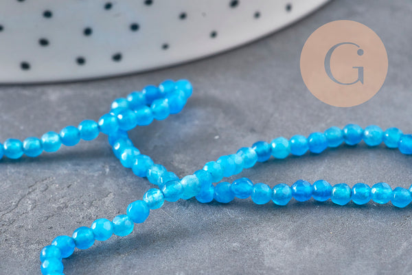 Perles Agate naturelle bleu facettées 3mm, x1 fil de 38cm (G11096)