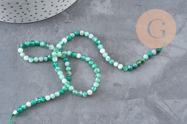 Perles Agate rayée naturelle vert facettées 4mm, x1 fil de 38cm (G11093)